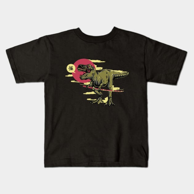Badass T-Rex Katana Kids T-Shirt by BanzaiRookies